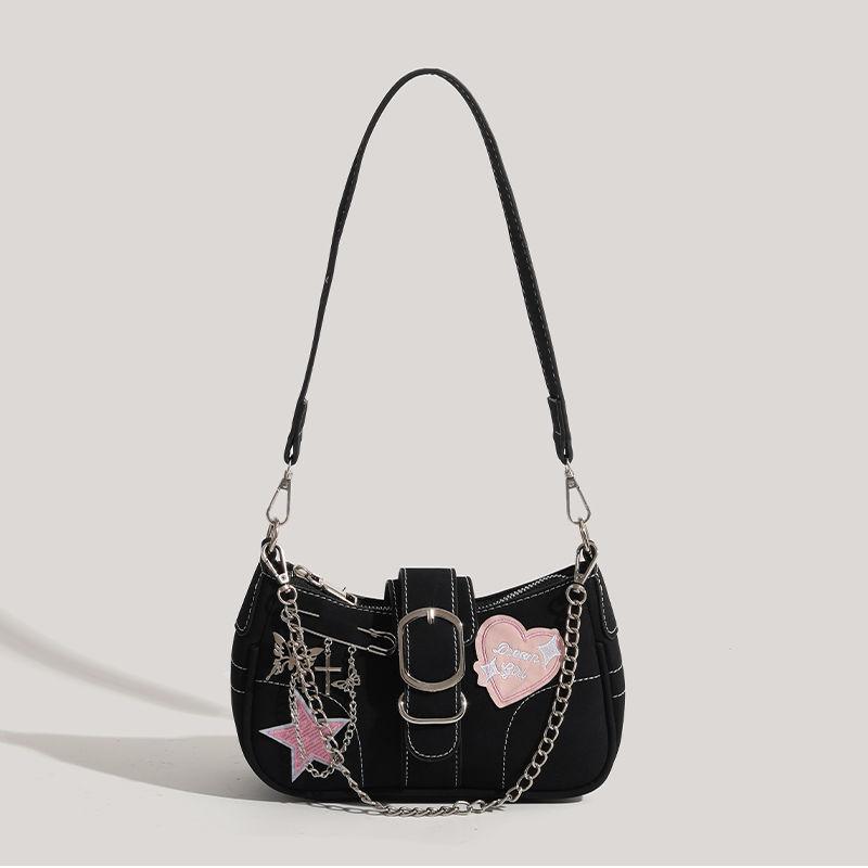 Y2K Underarm Bag Women Fashion Chain Shoulder Bag Vintage Hobo Crossbody Bag With Patches