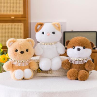 New Cute Pearl Necklace Raccoon Plush Toy Bunny Doll Soothing Doll