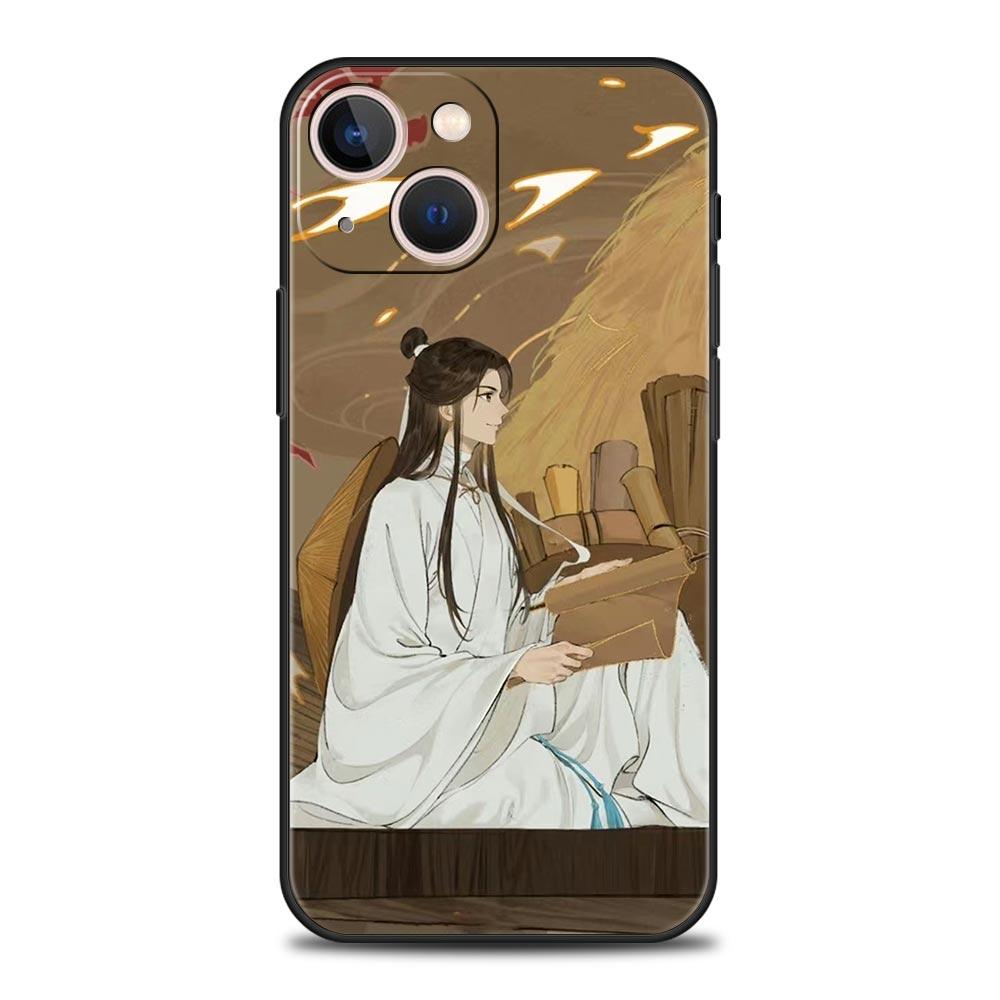 Luxury Phone Case For Apple iPhone 11 15 14 Pro MAX 12 13 7 8 Plus X XR XS MAX SE Silicone Black Cover Funda Tian Guan Ci Fu