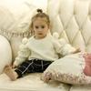 Girls Clothing Spring Autumn Baby Round Neck Sweater Children Fashion Cute Long Sleeved Fur Ball Knitting Shirt Solid Color Tops