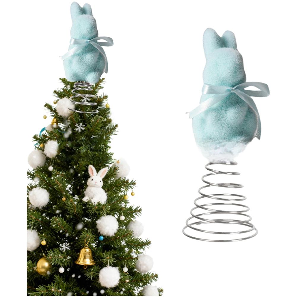 Small Flocked Spring Bunny Tree Decoration Soft Velvet Bunny on Metal Spring Clip for Tabletop or Basket 19.5cm синий