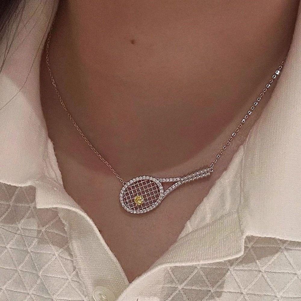 With Diamonds Tennis Racket Necklace Exquisite Sweater Chain New Pendant Necklace  Jewelry Gifts