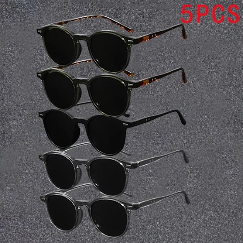 5 Pairs Retro Round Frame Glasses Unisex Fashion Classic for Daily Casual Wear All Seasons