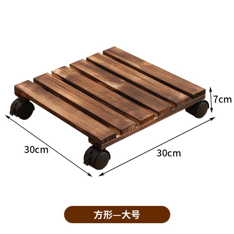 Solid Wood Planter Tray Potted Stand Rack Bonsai Round Wheel Flowerpot Wooden Holder