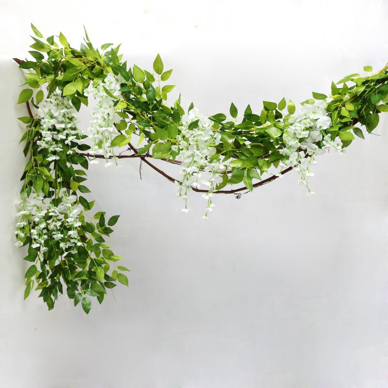 Artificial Wisteria Vine Silk Hanging Flower Fake Leaf Flower Vine for Home Garden Outdoor Ceremony Wedding Arch Floral Decor