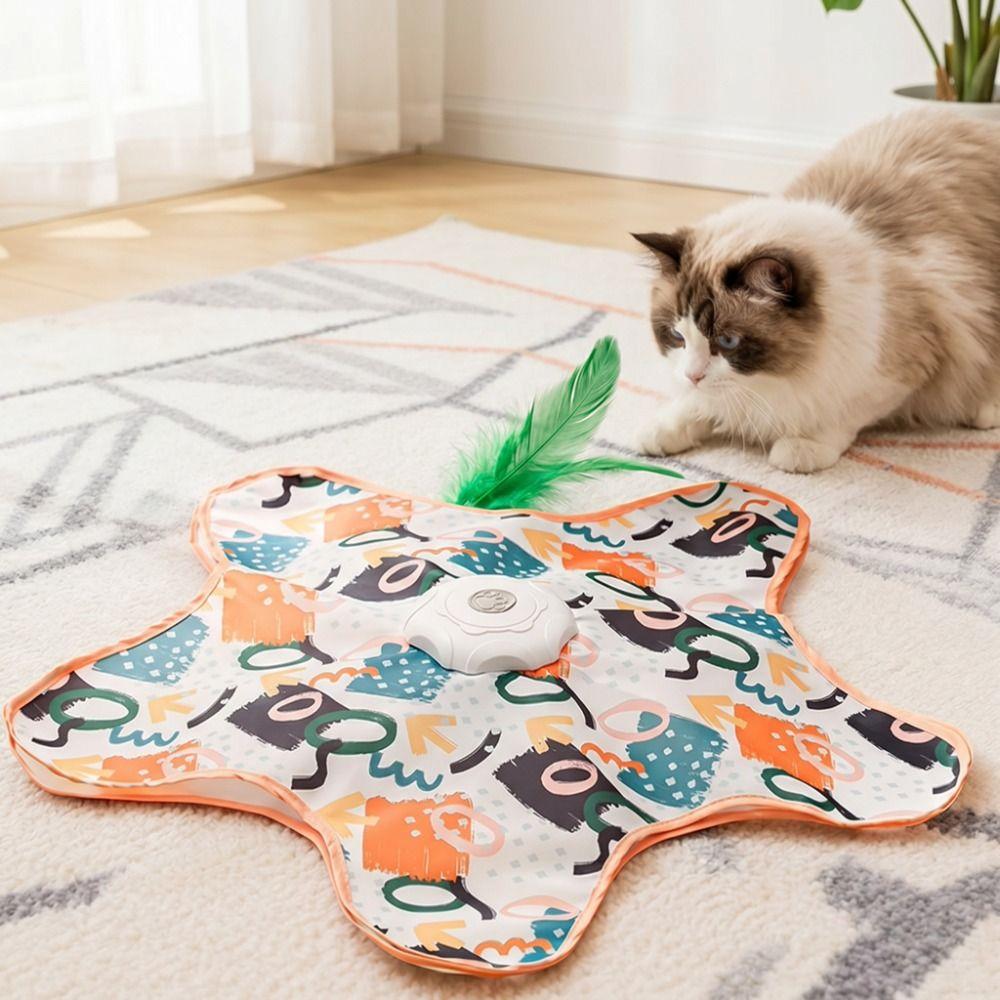 Built-in Feathers Cat Hide and Seek Toy Motion Sensing Automatic Cat Teaser Indoor Game
