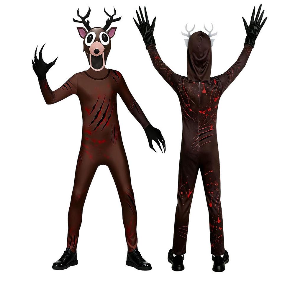 Non-Toxic Hot Children Adult Cosplay 99 Nights Forest Deer Outfit 3D Print Cosplay Costume Halloween Carnival Horror Game Dress Up Suit