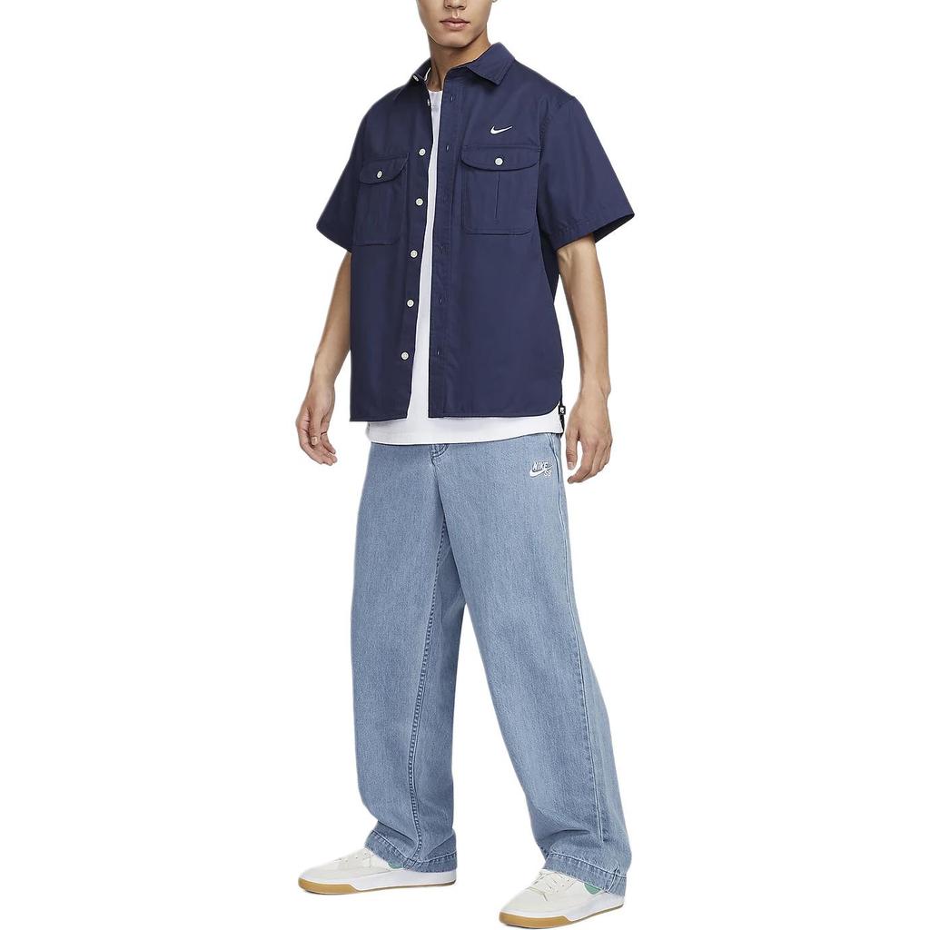 Nike SB Pantaloni in Denim Leggeri Resistenti Gamba Dritta Look Vintage Uomo Fondo Blu Ardesia Bianco FZ7008493