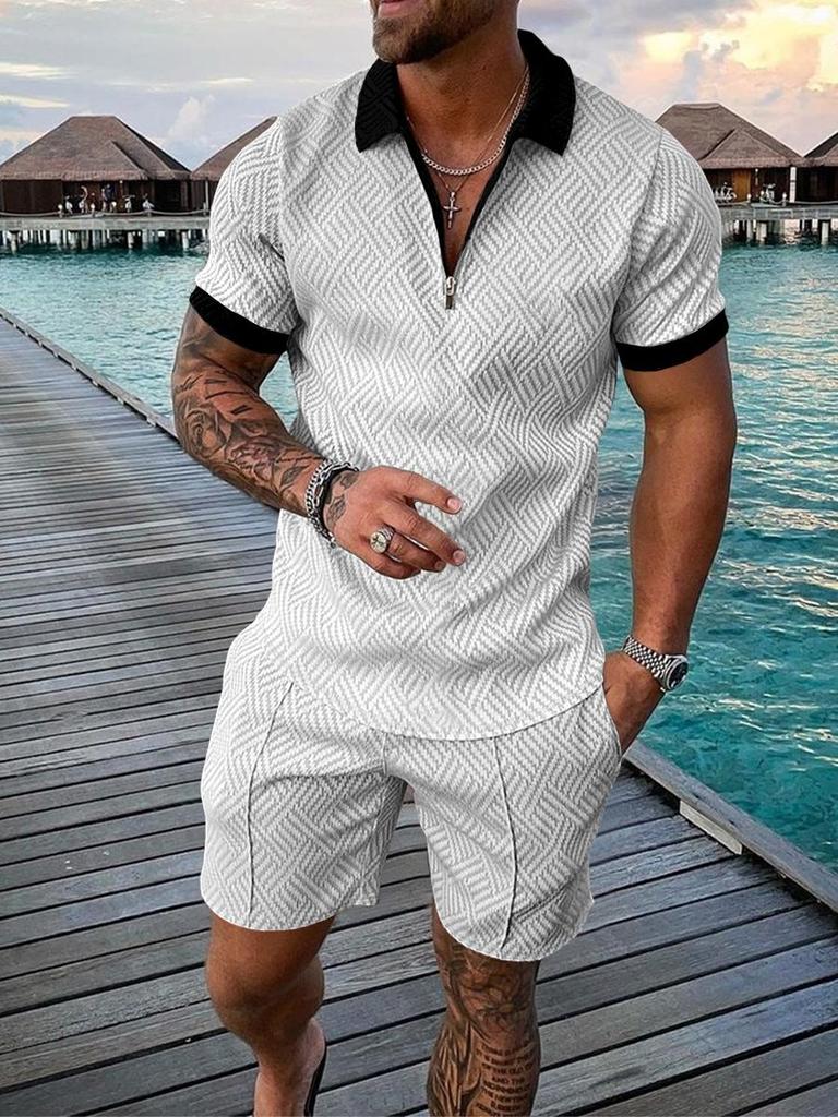European & American Summer Men's Casual Short Sleeve and Shorts Set