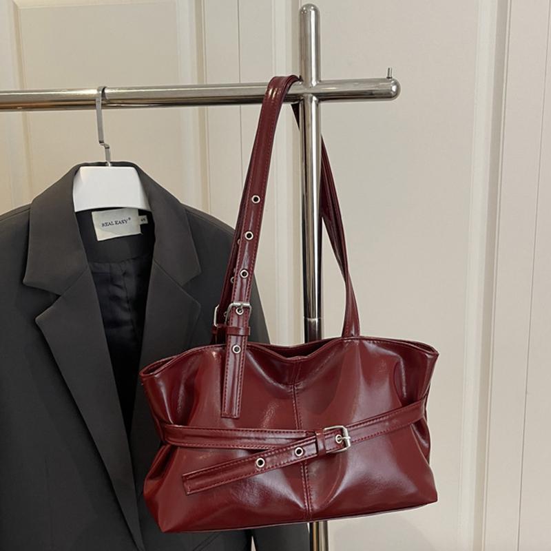 

Yogodlns Belt Design Women s PU Leather Shoulder Bags Motorcycle Style Hot Girls Underarm Bag Large Capacity Female Casual Tote Handbags 31x11x20cm