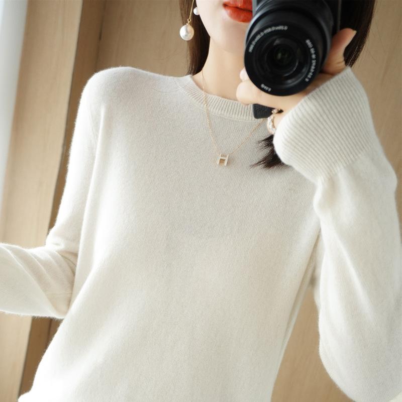 

Женский нижний свитер, тонкий пуловер с круглым вырезом, вязаный кашемировый топ с длинными рукавами S белый