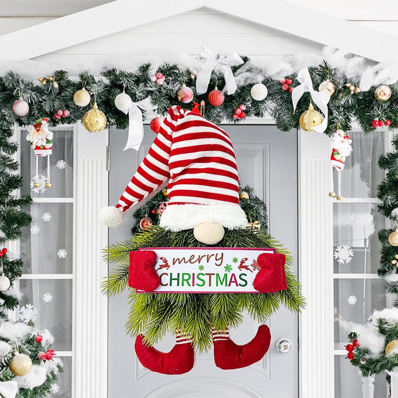 Christmas Wall Hanging Home Decoration Wreath Christmas Ornaments Santa Claus Theme Exquisite Christmas Decoration Gift 50x30x3cm