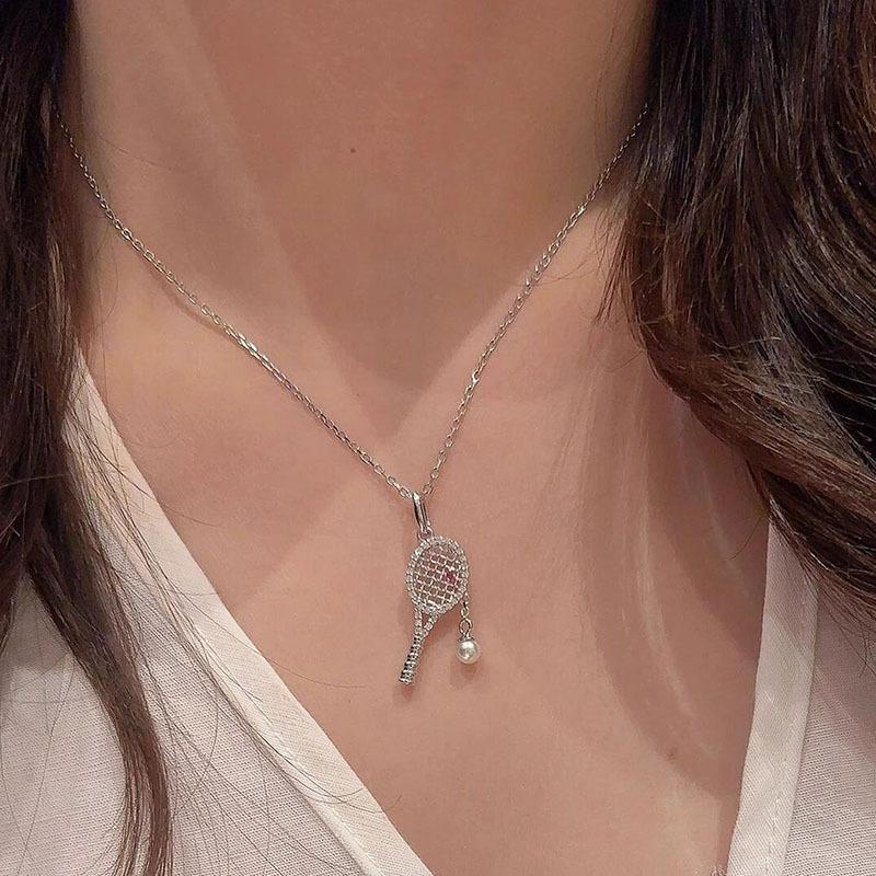 Collana con Pendente Diamante Rosa Racchetta da Tennis da Donna Lusso Leggero Alto Senso