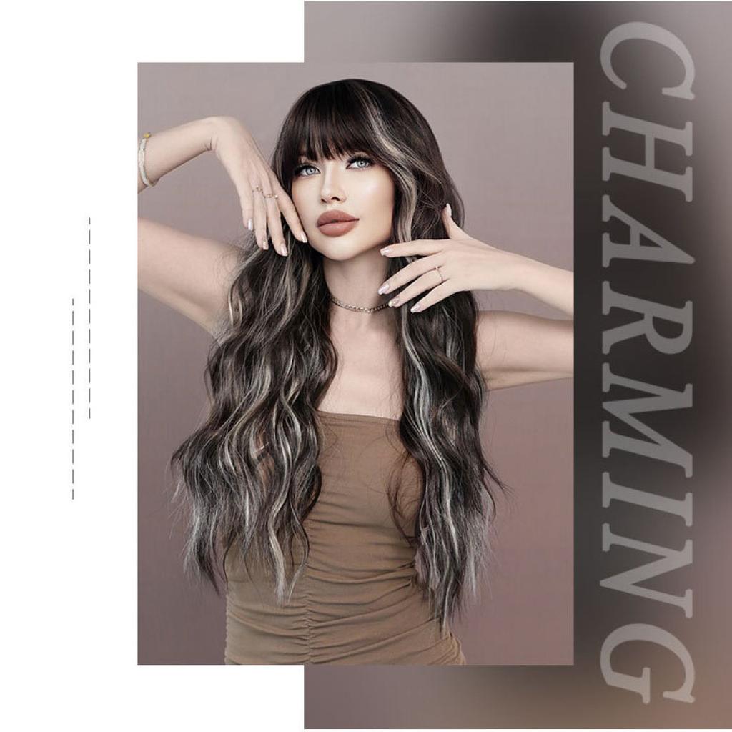 Women's Simulation Wig 70cm Hair Black Wig Long Curly Wig Full Headgear Rose Hair Net Headdress Beauty Decoration Wig