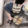 Flat-bottomed slippers women's 2025 summer tide versatile one-word buckle soft-soled going out sandals beach shoes 4 colors