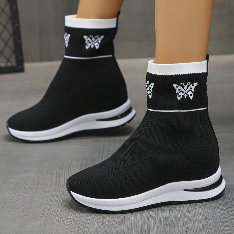 Bottes Chaussettes Tricotées Grande Taille pour Femmes Nouvelle Plateforme Talon Compensé Invisible Légères à Enfiler Automne