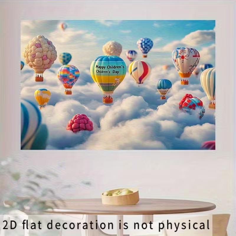 2D Fantasy Sky Backdrop, Whimsical Hot Air Balloons Wall Decor Banner