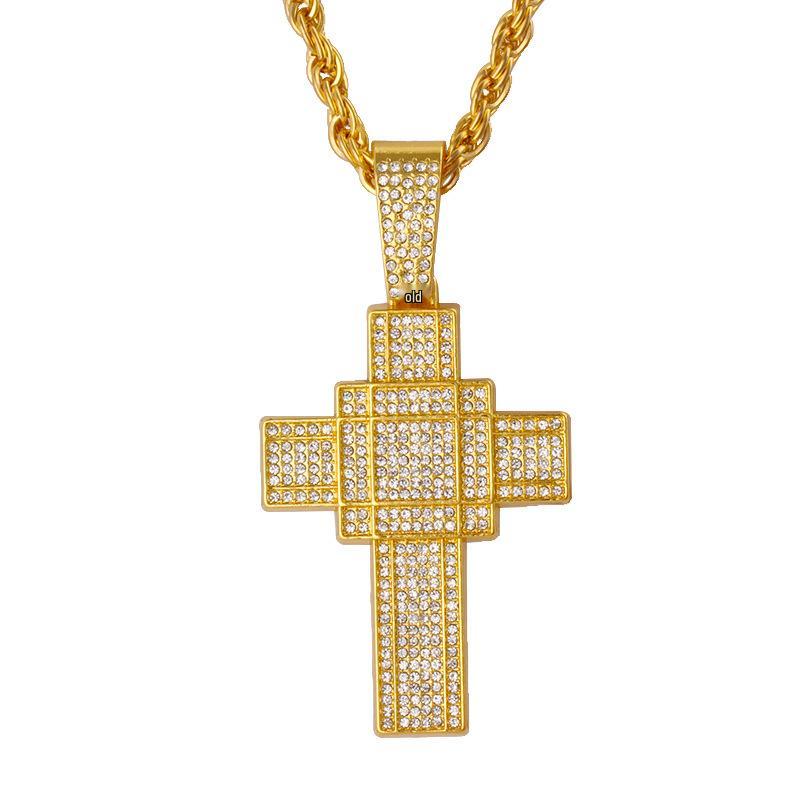 European & American Hip Hop Diamond Cross Necklace - Retro Alloy Fashion Jewelry Pendant