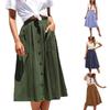 Women Long Skirt Button Pocket Skirt High Waist Casual A-line Skirt