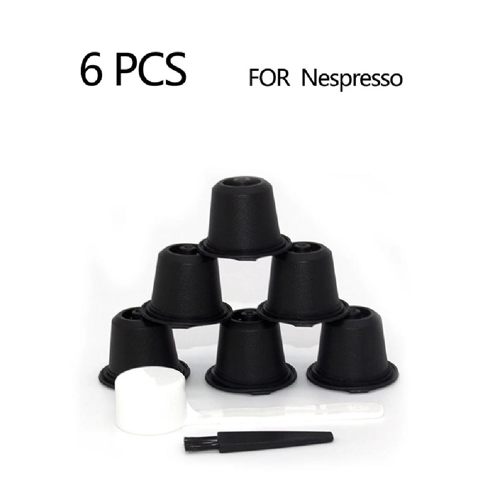 6 STUKS Hervulbare Herbruikbare Nespresso Koffiecapsule Reutilisable Nespresso Pods met een Lepel een Borstel