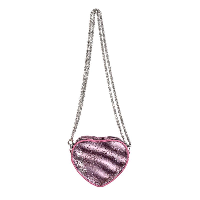 Heart Shaped Bag For Women Fashion Chain Chain Sparkling Mesh Crystal Summer Trendy Crossbody Purse For Daily Use