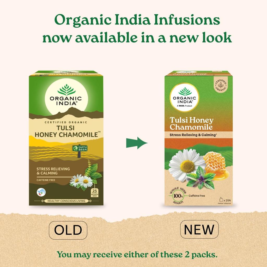 ORGANIC INDIA Tulsi Honig Kamille Aufguss 25 Teebeutel, Bio-zertifiziert, Entspannendes und beruhigendes Getränk
