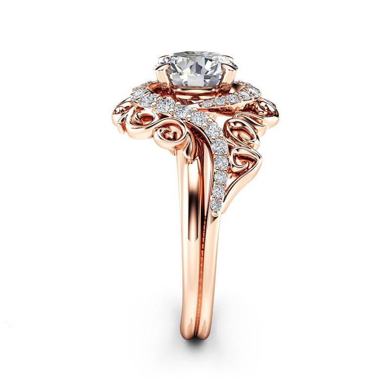 Wind, Creative Ladies Plant Wrap Ring, Luxury Copper Plated Rose Gold Zircon Jewelry