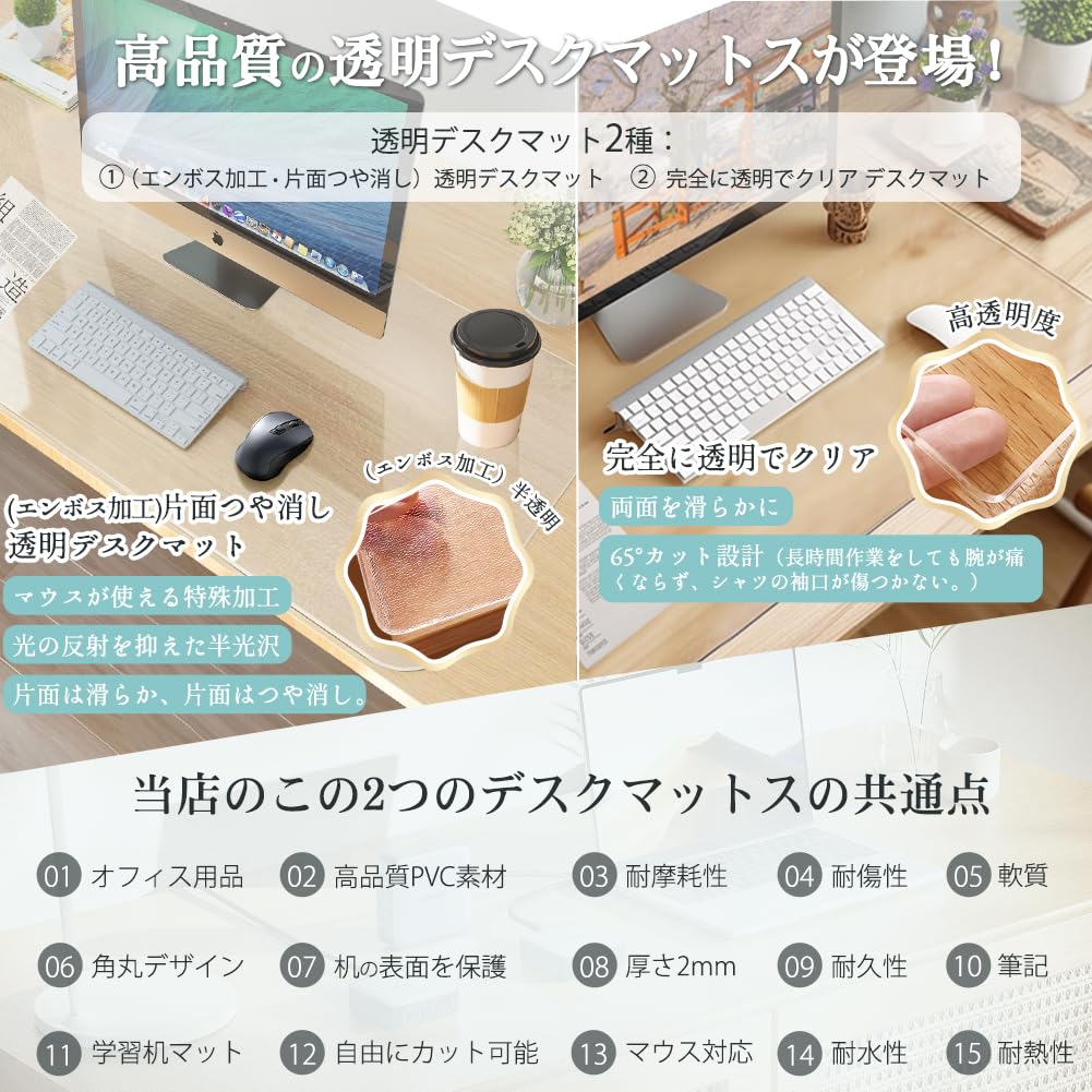 [Transparent Desk Mat Series] Transparent Desk Mat for Study Desks, Mouse Compatible, Made of PVC [Completely Transparent and Clear] 2mm Thick,