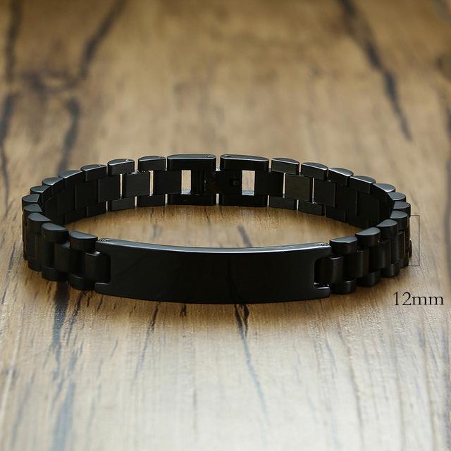 12MM Adjustable Titanium Steel Gold Plated Men's Bend Bracelet Engraved Stainless Steel Strap Couple Bracelet