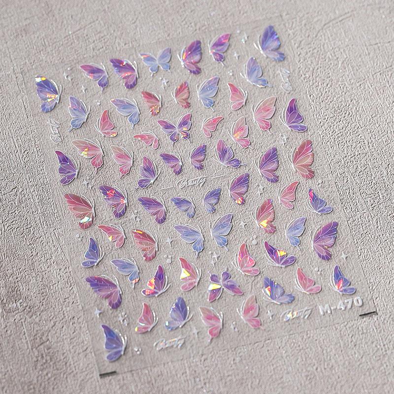 5D illusion polarized butterfly nail sticker pink purple blue fashionable self-adhesive butterfly nail art decoration sticker