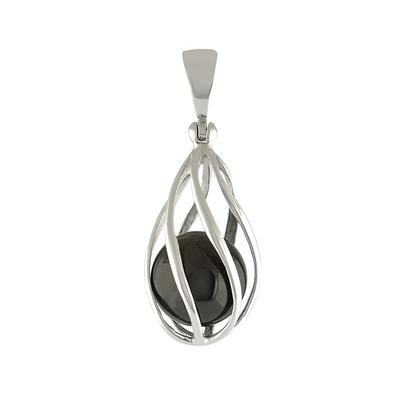 [Starborn] Natural Elite Shungite Pendant In a Spiral Basket  8mm Spherical  Sterling Silver (silver 925)