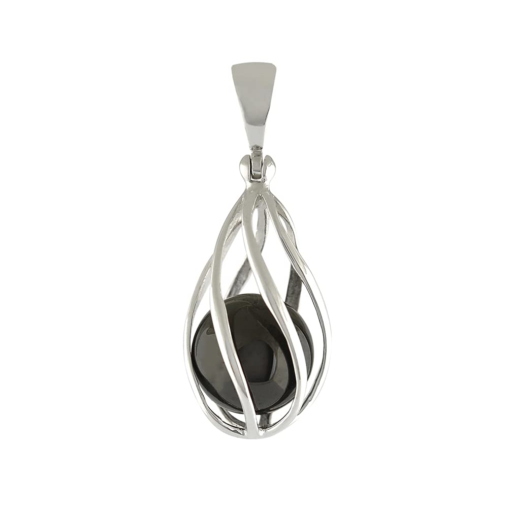 

[Starborn] Natural Elite Shungite Pendant in a Spiral Basket 8mm Spherical Sterling Silver (silver 925)