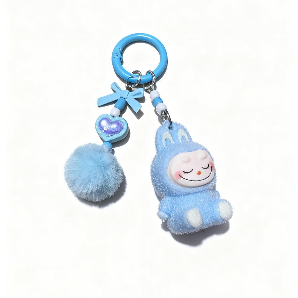 Flocking Sitting Doll Girl Bag Pendant Cute Student Pendant Keychain