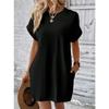Summer Casual Women Dress Loose Round Neck Short Sleeve Pocket Breathable Solid Color Spring Fashion New