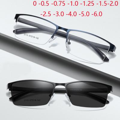 Half Frame Square Myopia Photochromic Glasses With Prescription UV400 Student Myopia Spectacles Frame 0 -0.5 -0.75 To -6.0