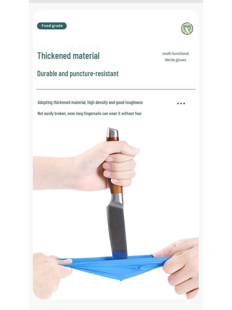 Powder-Free High Elasticity Disposable Nitrile Gloves - Waterproof, Oil-Proof, Food Grade for Household Cleaning and Kitchen Use