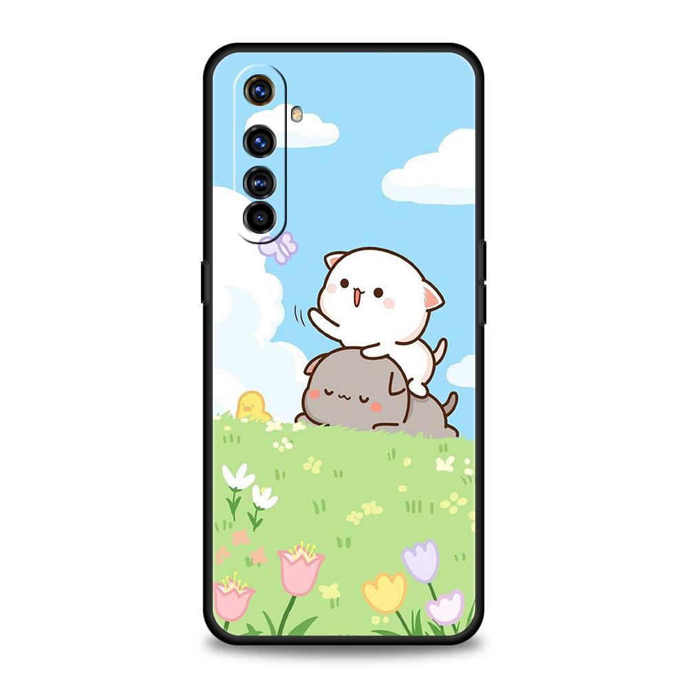 Peach And Goma Cat Phone Case for Realme 8 9 Pro Plus 8i 9i 6 7 GT2 C21 C25 C3 C11 11 Pro 5G Plus Shockproof Silicone Shell Bags