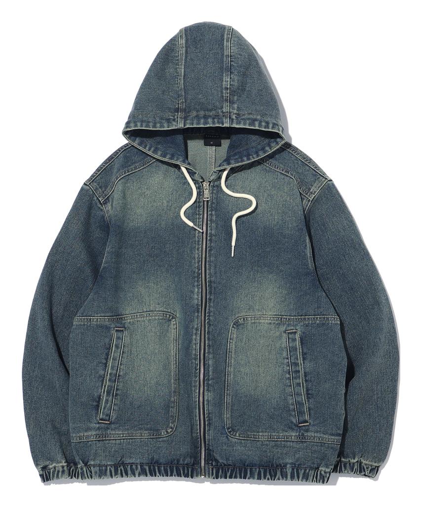 Annoyed Brushed Denim Zip-Up Hoodie Lq1Ju013_Dark Indigo