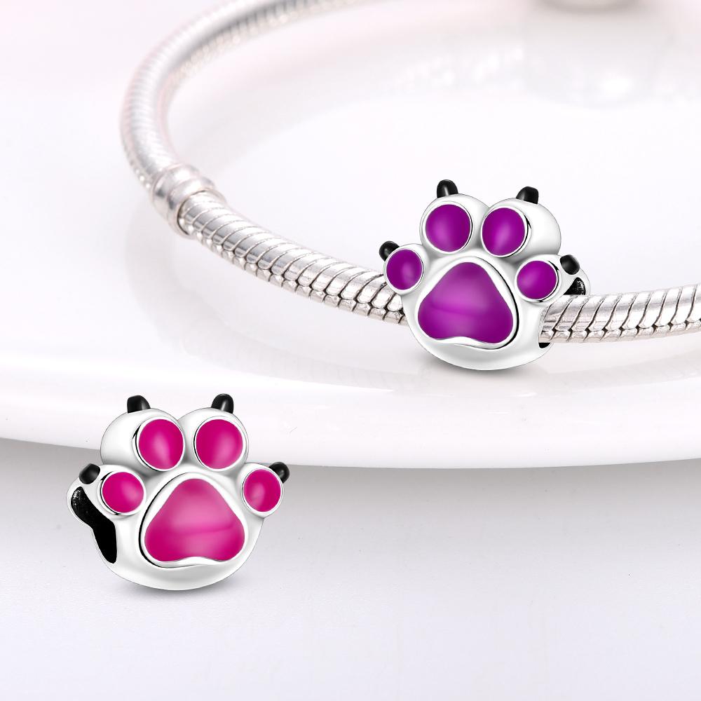 Charm Bead Charms Plata Purple Paw Print Bead Charms Compatible With Authentic Bracelets Charm Bead Charms for Women Jewellery Do It Yourself Making G