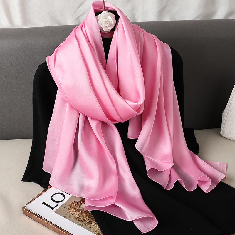 Luxury Brand Summer Solid Pure Silk Scarf Women Long Large Size Soft Wrap and Shawls Bandana Beach Hijab Head Female Foulard