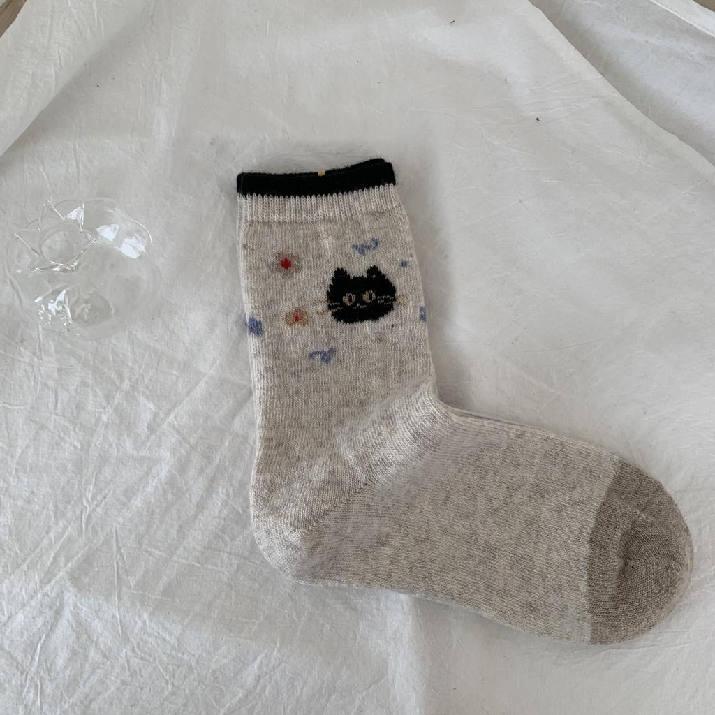 Warm Wool Socks, Women'S Season, Thickened Fleece Mid-Leg Socks, Cute Cat Cartoon Warm Stockings
