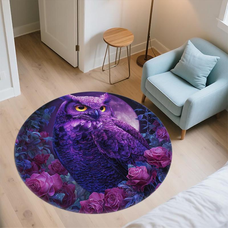 Purple Owl,Round Area Rug,Carpet Rug for Living Room Bedroom Sofa Playroom Decor,Non-slip Floor Mat