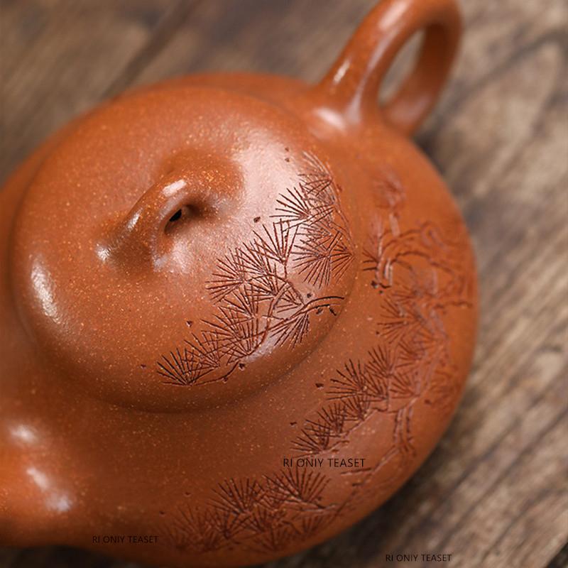 220ml Chinese Yixing Purple Clay Stone Scoop Teapots Beauty Tea Infuser Kettle Hand-carved Pine Tree Tea Pot Zisha Tea Set