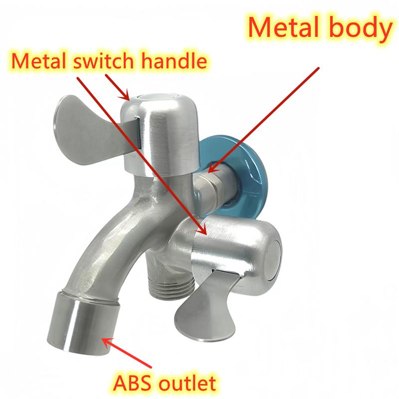

1/2 Double Outlet Faucet for Washing Machine Dual Control Water Tap One in Two Out Bidet Faucet Bathroom Sink Fitting Stainless steel&G1/2