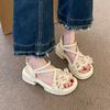 Fashion Clogs With Heel Roman Sandals Retro Woman Shoes 2025 Summer All-Match Thick Gladiator Original Flat Clear Girls New Wedge Floral
