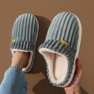 Winter Unisex Concise Solid Color Flat Plush Slippers Non-slip Warm Fluffy Mule Slides For Women Men Home Casual Cotton Shoes