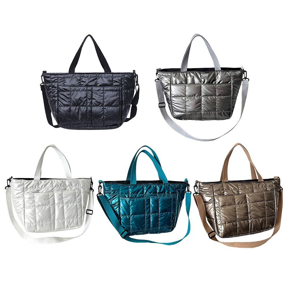 New Large Capacity Down Bags Quilted Design Solid Color Tote Bag Shoulder Bag Winter