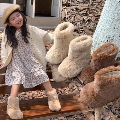 Moda Niños Botas de Nieve de Piel Mullida Invierno Bebé Suaves Cálidos Zapatos de Algodón Con Zapato de Felpa Moda Niñas Princesa Gruesas Cálidas Bota Alta de Algodón