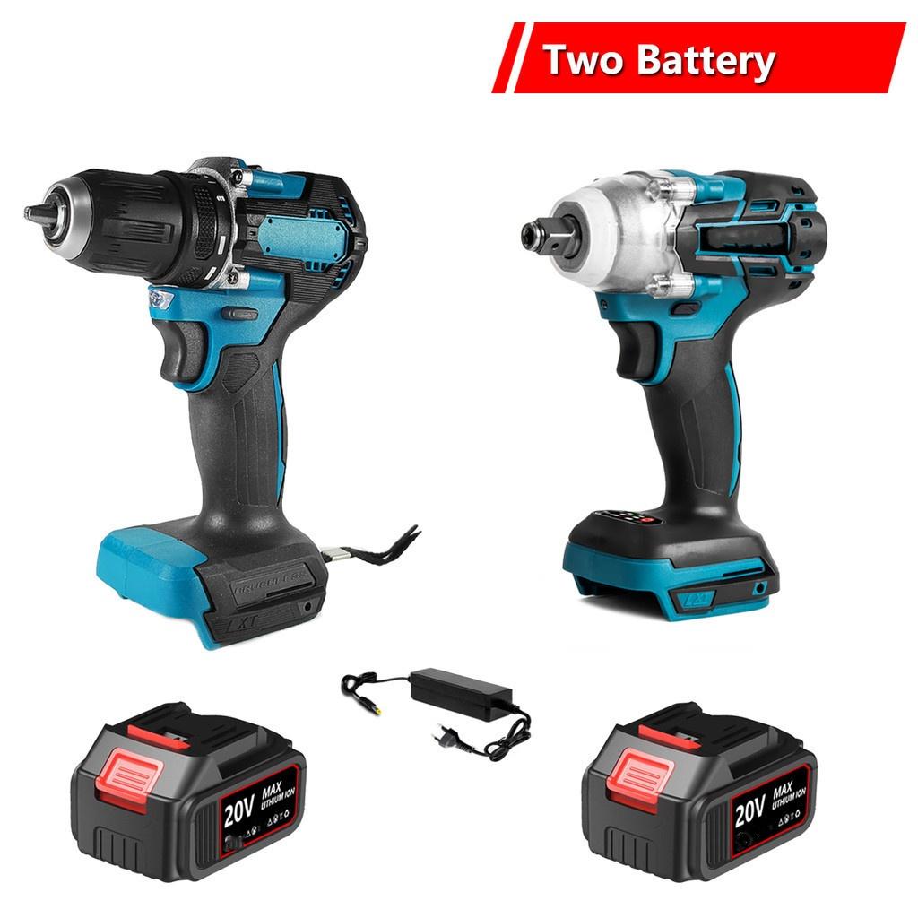 2 SET/ 3 SET/ 4 SET/ 6 SET Borstlösa Sladdlösa Verktygssatser Bärbara Elektriska Kombinationskit Hushålls Uppladdningsbar Elverktygskombination Med Två Batterier