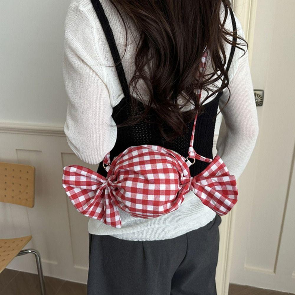 Sweet Candy Bag Grid Candy Bag Cloth Red Plaid Crossbody Bag Printed Shoulder Bag  Student